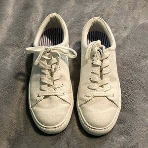J. Crew White Canvas Lace-Up Sneaker with Navy Stripe Insole